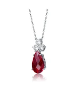 Sterling Silver White Gold Plated Pear Shaped Pendant Necklace with Colored Cubic Zirconia