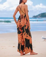 Cupshe Women's Black & Orange Floral Sweetheart Wide Leg Jumpsuit