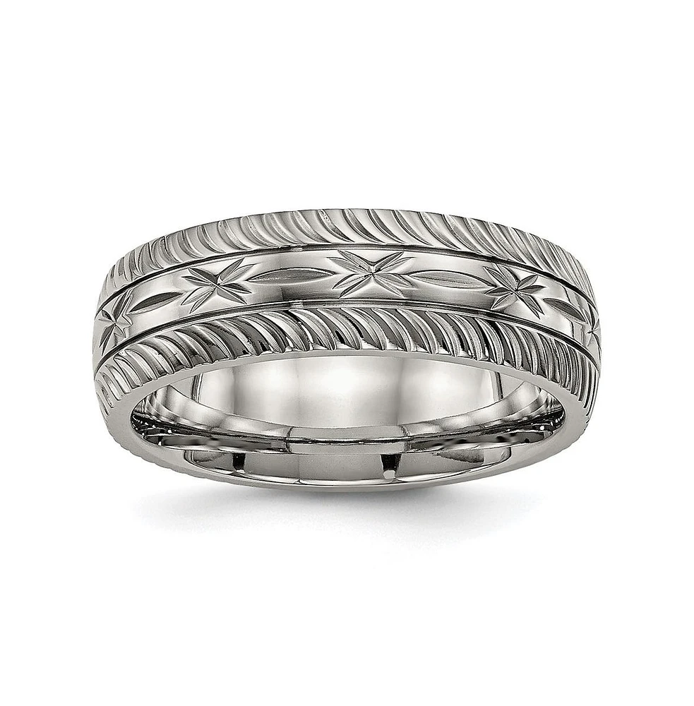 Chisel Titanium Polished Diamond Cut Wedding Band Ring