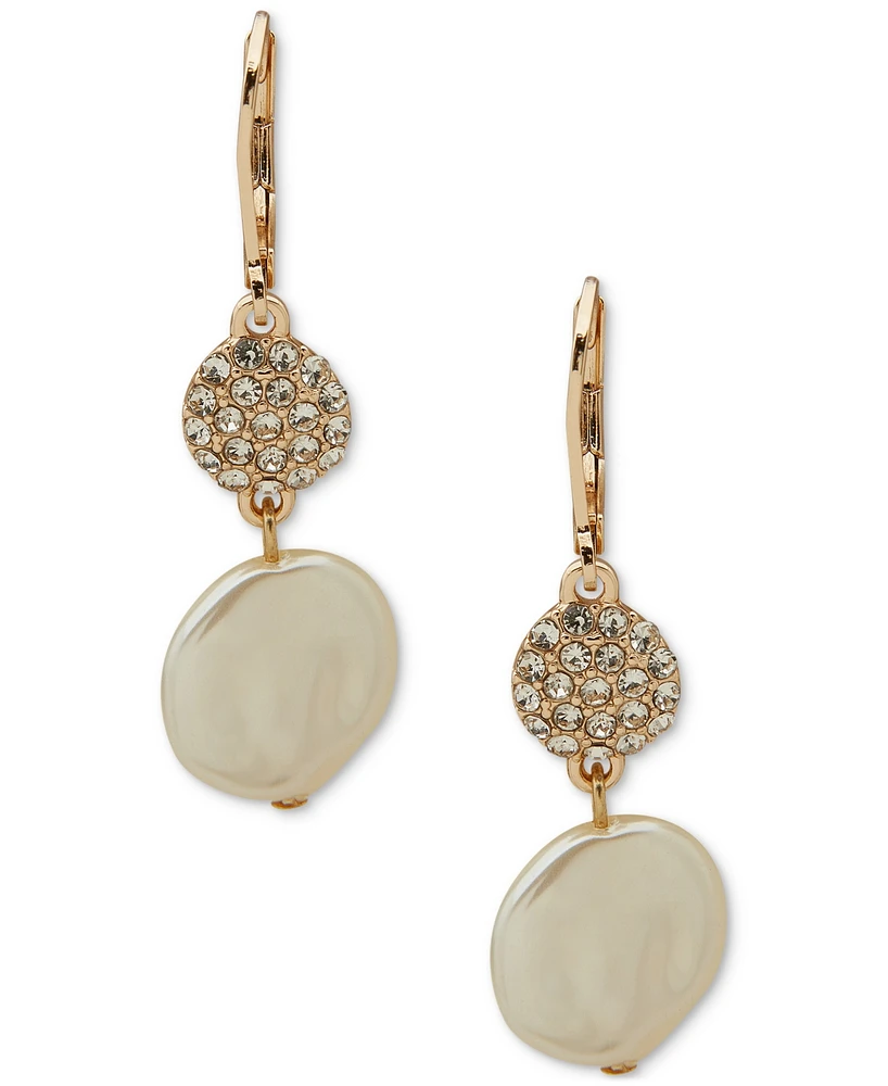 Anne Klein Gold-Tone Pave & Imitation Pearl Disc Double Drop Earrings