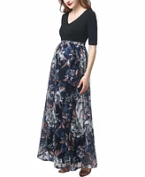 kimi + kai Maternity Annabelle Mesh Print Maxi Dress