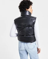 S13 Women's Faux-Leather Stand-Collar Puffer Vest