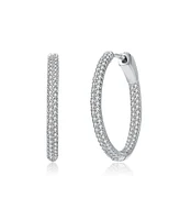 Genevive Chic Sterling Silver Cubic Zirconia Encrusted Thin Hoop Earrings