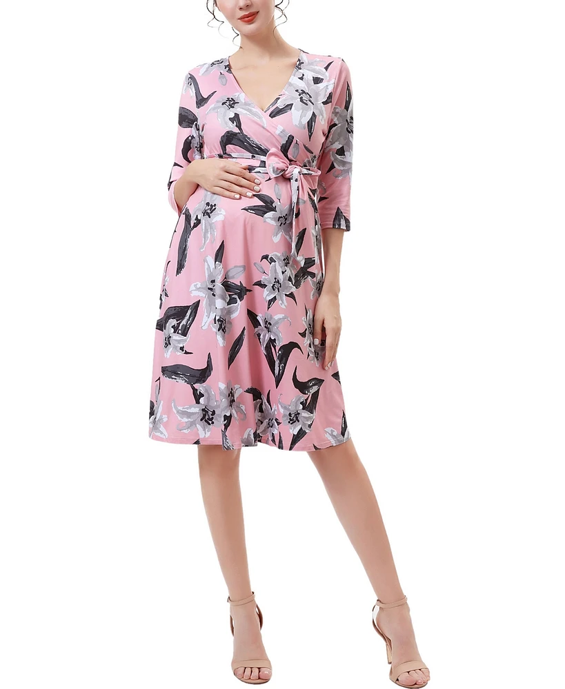 kimi + kai Maternity Floral Print Faux Wrap Nursing Dress