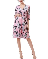 kimi + kai Maternity Floral Print Faux Wrap Nursing Dress