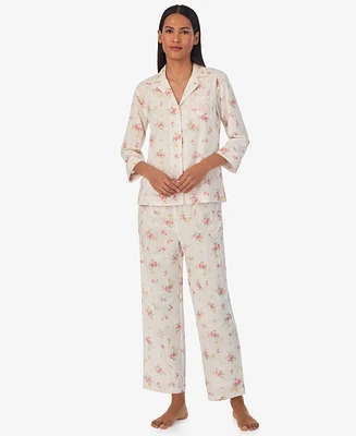 Lauren Ralph Women's 2-Pc. 3/4-Sleeve Printed Pajamas Set