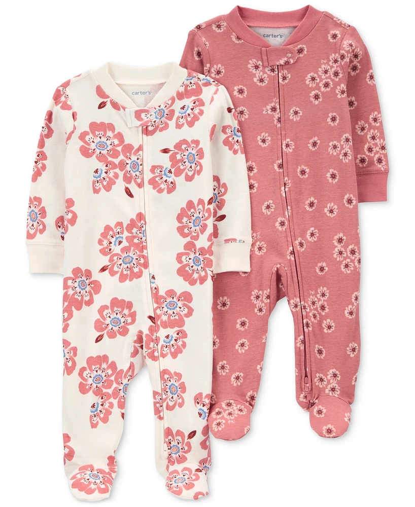 Carter's Baby Cotton 2-Way-Zip Footed Sleep and Play Coveralls, Pack of 2