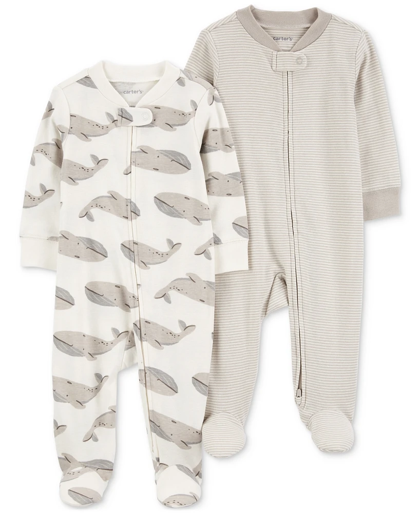 Carter's Baby Cotton 2-Way-Zip Footed Sleep and Play Coveralls, Pack of 2