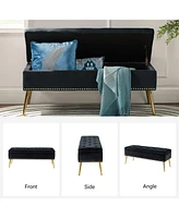 Modern Velvet Storage Ottoman Bench for Living Room Dining