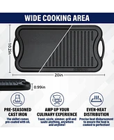 Chefspot Preseasoned Cast Iron Reversible Griddle Plate Pan - 20"