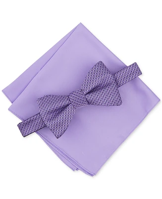 Alfani Men's Galway Mini-Chevron Bow Tie & Solid Pocket Square Set, Created for Macy's