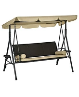 Outsunny 3-Seat Porch Swing with Canopy Outdoor Swing with Cushion, Pillows