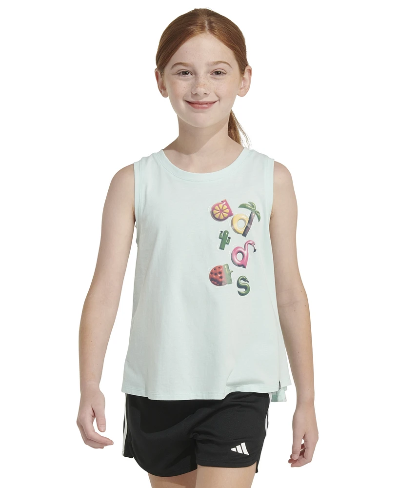 adidas Big Girls Sleeveless Cotton Logo Graphic T-Shirt