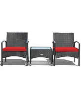 Sugift 3 Pieces Patio Wicker Rattan Furniture Set with Cushion for Lawn Backyard
