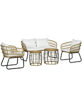 Outsunny 5 Piece Pe Rattan Outdoor Furniture Set w/ Stacking Tables, Black