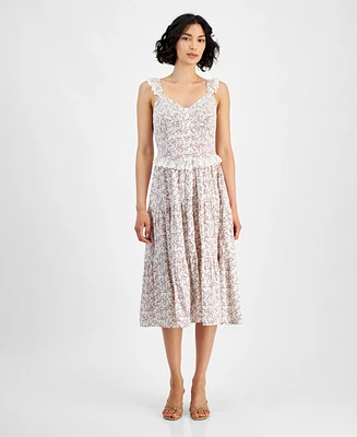 And Now This Women's Floral Tiered Lace-Trim Midi Dress, Created for Macy's