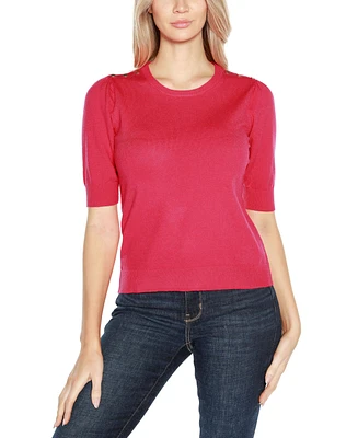 Belldini Women's Rivet- Detail Puff-Sleeve Sweater