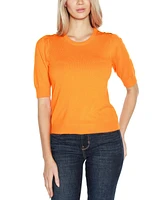 Belldini Women's Rivet- Detail Puff-Sleeve Sweater