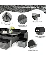 Sugift 7 Pieces Outdoor Wicker Sectional Sofa Set with Dining Table