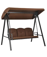 Sugift Outdoor 3-Seat Porch Swing with Adjust Canopy and Cushions