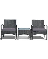 Sugift 3 Pieces Patio Wicker Rattan Furniture Set with Cushion for Lawn Backyard