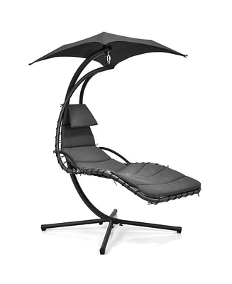 Sugift Hanging Curved Steel Swing Chaise Lounger with Removable Canopy