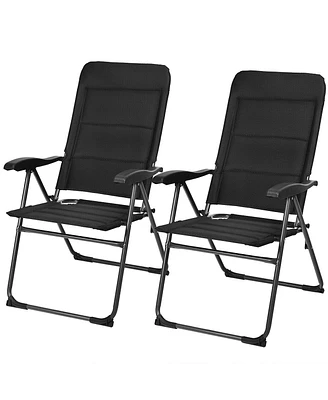 Sugift 2 Pieces Outdoor Folding Patio Chairs with Adjustable Backrests for Bistro and Backyard