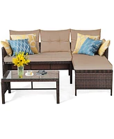 Sugift 3 Pieces Outdoor Patio Corner Rattan Sofa Set