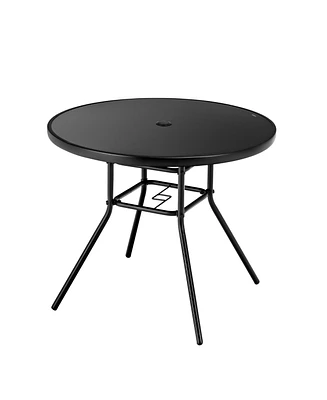 Sugift 34 Inch Patio Dining Table with 1.5 inch Umbrella Hole for Garden