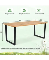 Sugift 6-Person Acacia Wood Outdoor Dining Table with 2 Inch Umbrella Hole