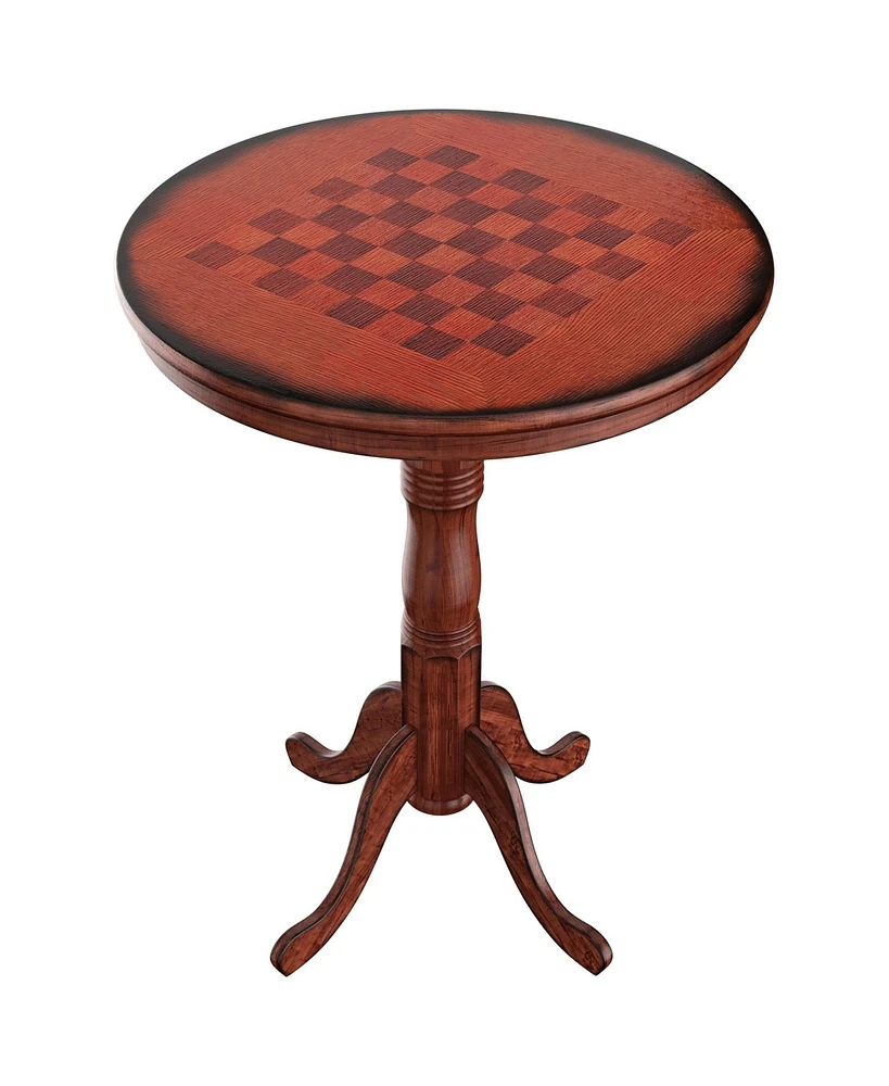 Inolait 42 Inch Wooden Round Pub Pedestal Side Table with Chessboard