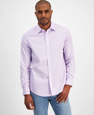Club Room Men's Yale Regular-Fit Stretch Medallion-Print Button-Down Shirt, Created for Macy's