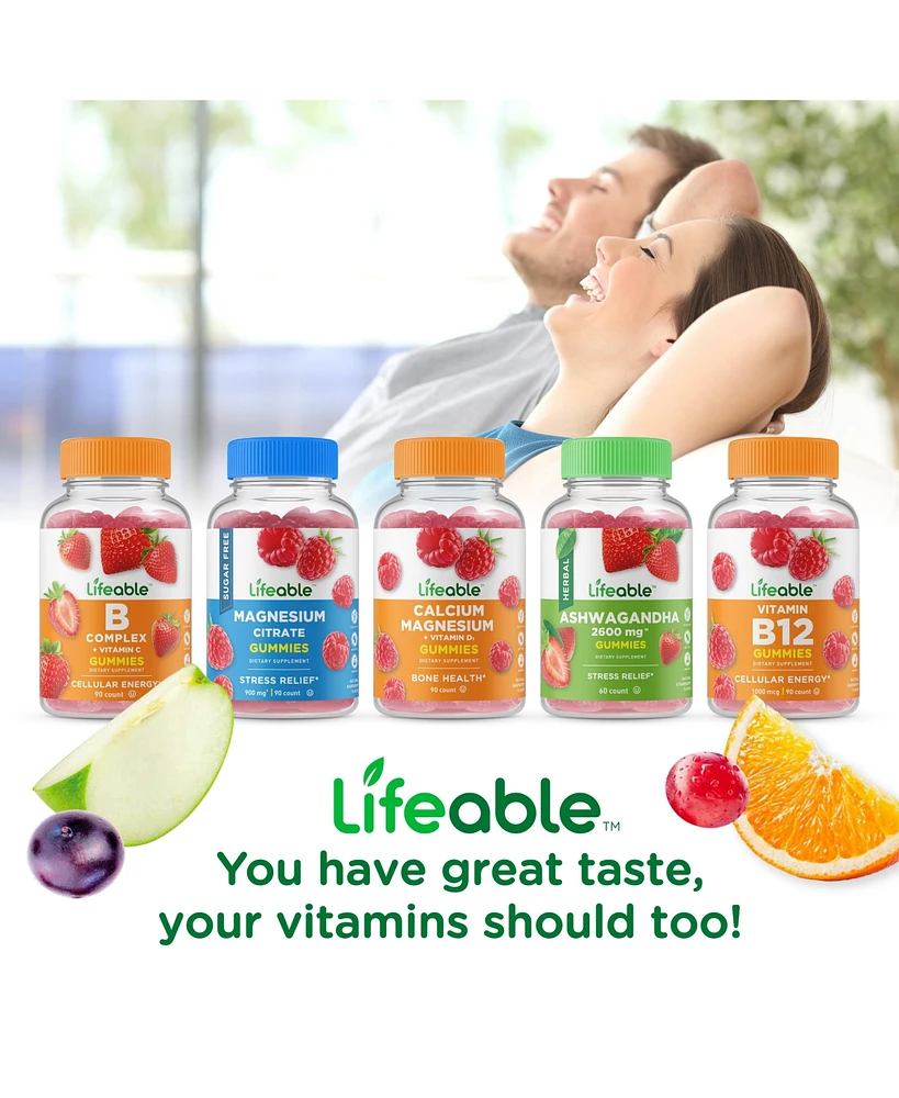 Lifeable Extra Strength Magnesium Citrate Gummies - Muscle Relaxation - Great Tasting Natural Flavor, Dietary Supplement Vitamins - 90 Gummies