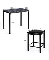 Sugift 3 Pieces Dining Table Set with Faux Marble Tabletop and 2 Chairs