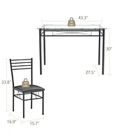 Sugift 5 Pieces Dining Set with Tempered Glass Top Table and 4 Upholstered Chairs