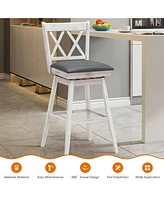 Sugift 2 Pieces 29 Inch Swivel Counter Height Barstool Set with Rubber Wood Legs