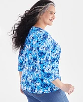 Style & Co Plus Size Printed Cotton Henley Top, Created for Macy's