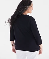 Style & Co Plus Cotton V-Neck 3/4-Sleeve Top