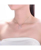 Sterling Silver with Round Cubic Zirconia Thick Open Heart Frame Necklace