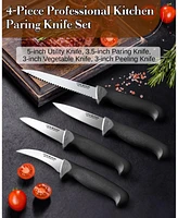 Cook N Home Paring Knife Set 4-Piece, High Carbon Stainless Steel Kitchen Knives, Includes