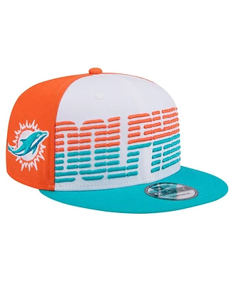 New Era Men's White/Aqua Miami Dolphins Throwback Space 9fifty Snapback Hat