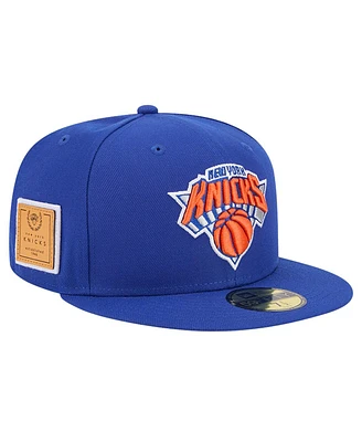 New Era Men's Blue York Knicks Court Sport Leather Applique 59fifty Fitted Hat