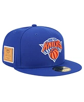 New Era Men's Blue New York Knicks Court Sport Leather Applique 59fifty Fitted Hat