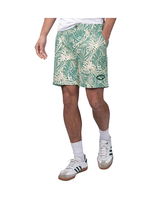 Margaritaville Men's Green New York Jets Sandwashed Monstera Print Amphib Shorts