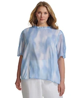 Calvin Klein Plus Printed Ruffle-Trim Short-Sleeve Blouse