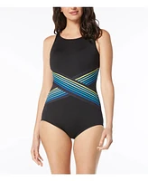 Gabar Women's Missy Retro Stripe High Neck One Piece Swimsuit