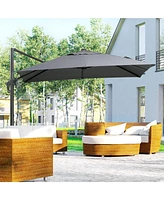 Outsunny 8x8ft Square Patio Offset Cantilever Umbrella 360° Rotation w/ Cross Dark Gray