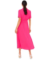 CeCe Women's Short-Sleeve Belted Midi Shirtdress