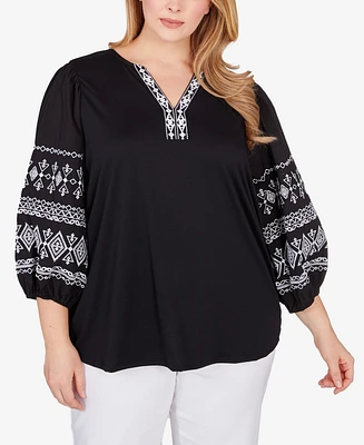 Ruby Rd. Plus Size Embroidered Solid Knit Top