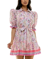 B Darlin Juniors' Printed Collared Fit & Flare Shirtdress